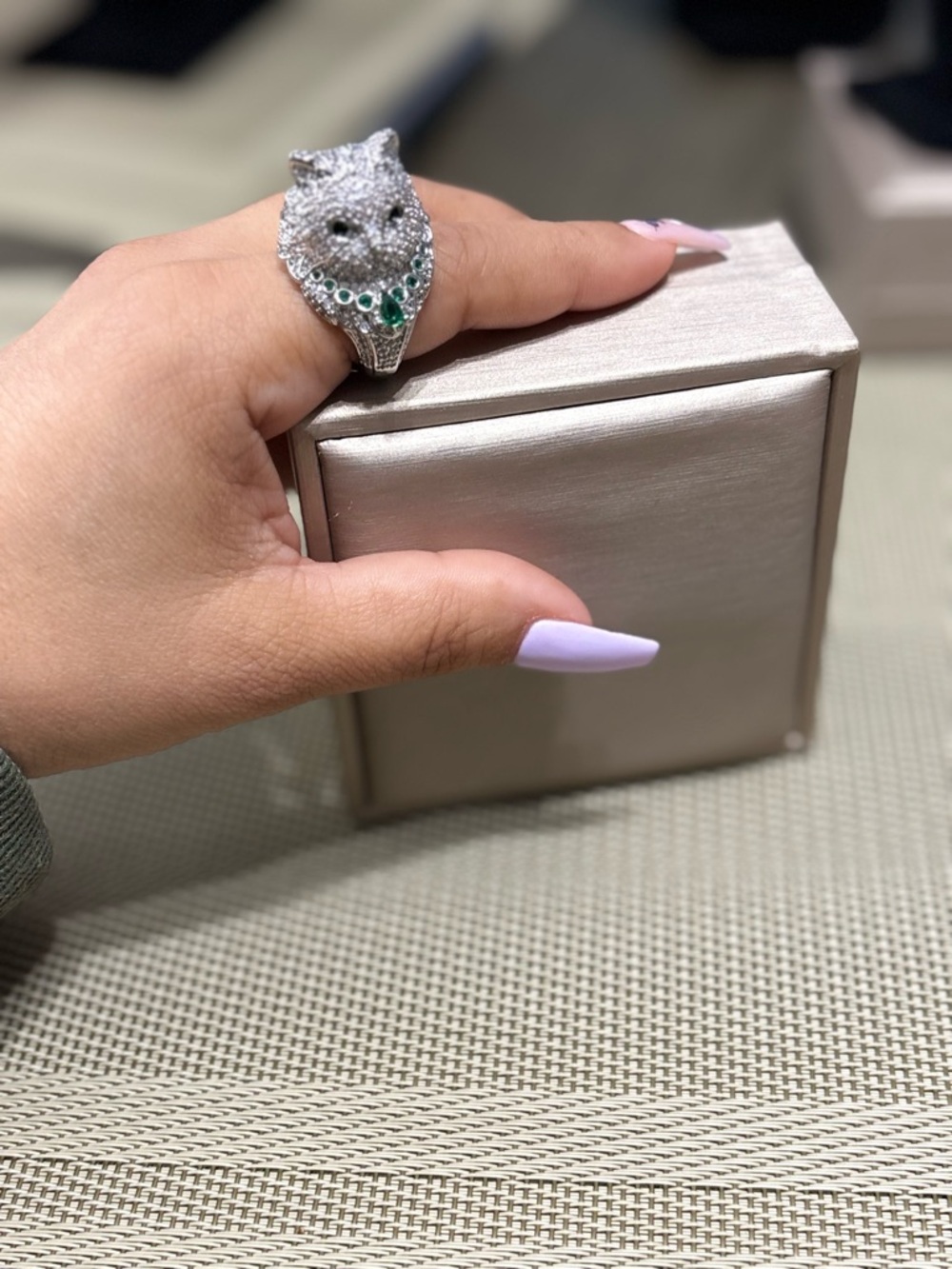 Madame Cat- Silver with Green Accent Stones - Women's Jewelry